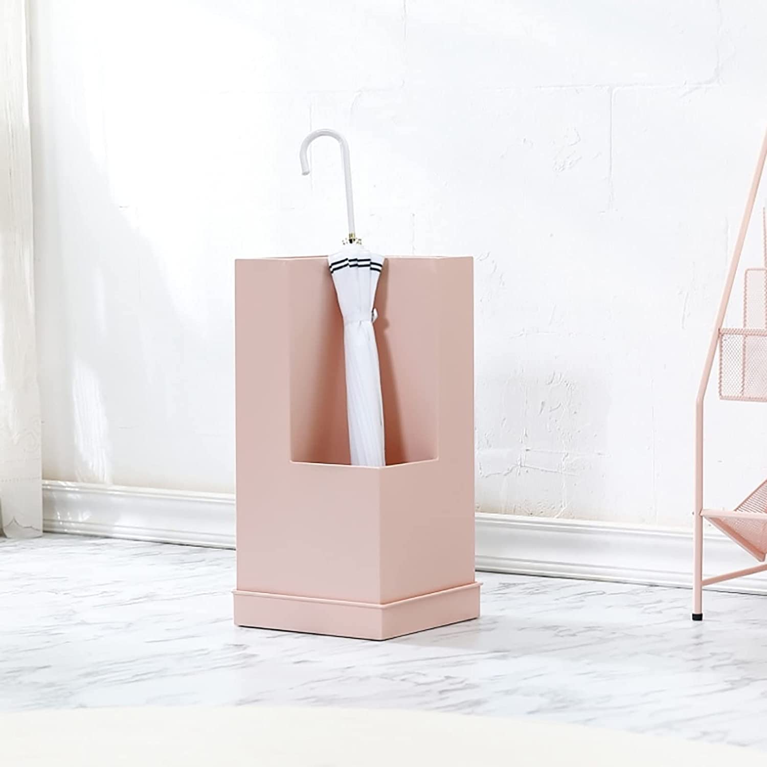 Portaombrelli Moderno Nordico con Vaschetta Raccogligocce, Portaombrelli per Ufficio, Garage, Porta D'Ingresso, Portaombrelli per Porta D'Ingresso（Pink-28 X 28 X 55.5 Cm）
