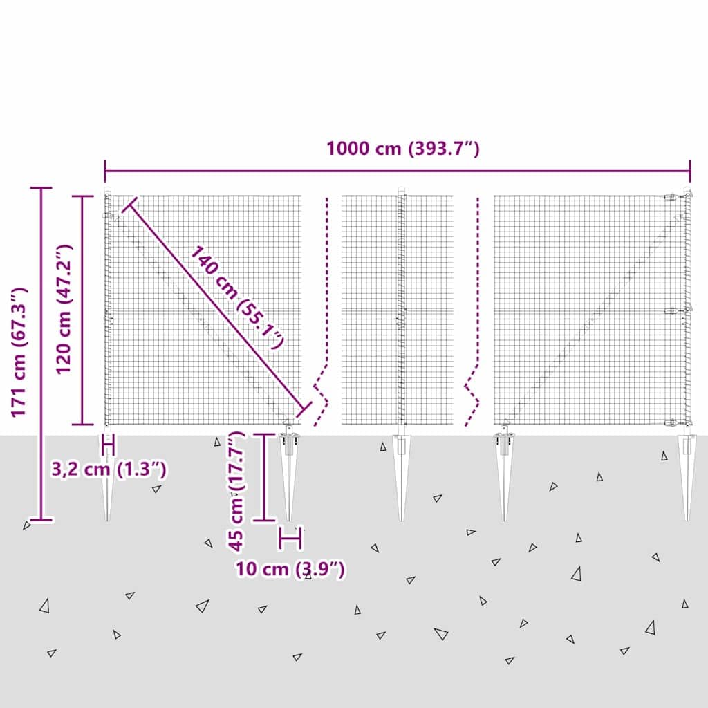 vidaXL Recinzione in rete saldata con punte 10 x 1,2 m Verde Rete