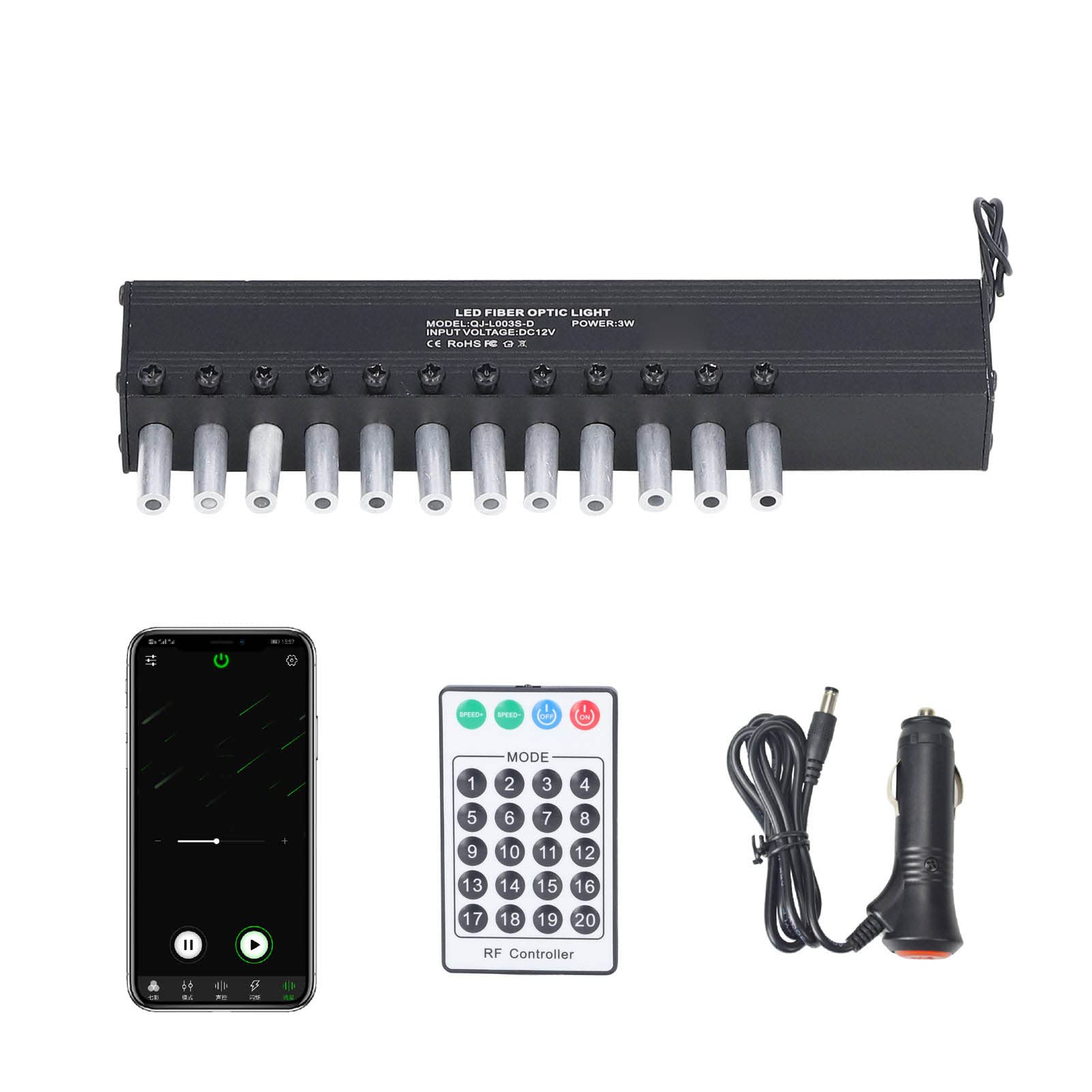 Garosa Fiber Optik Leuchtkit Sterndecke - 3W mit Bluetooth Steuerung, 12 Löcher, weiße Lichter für Auto und Haus