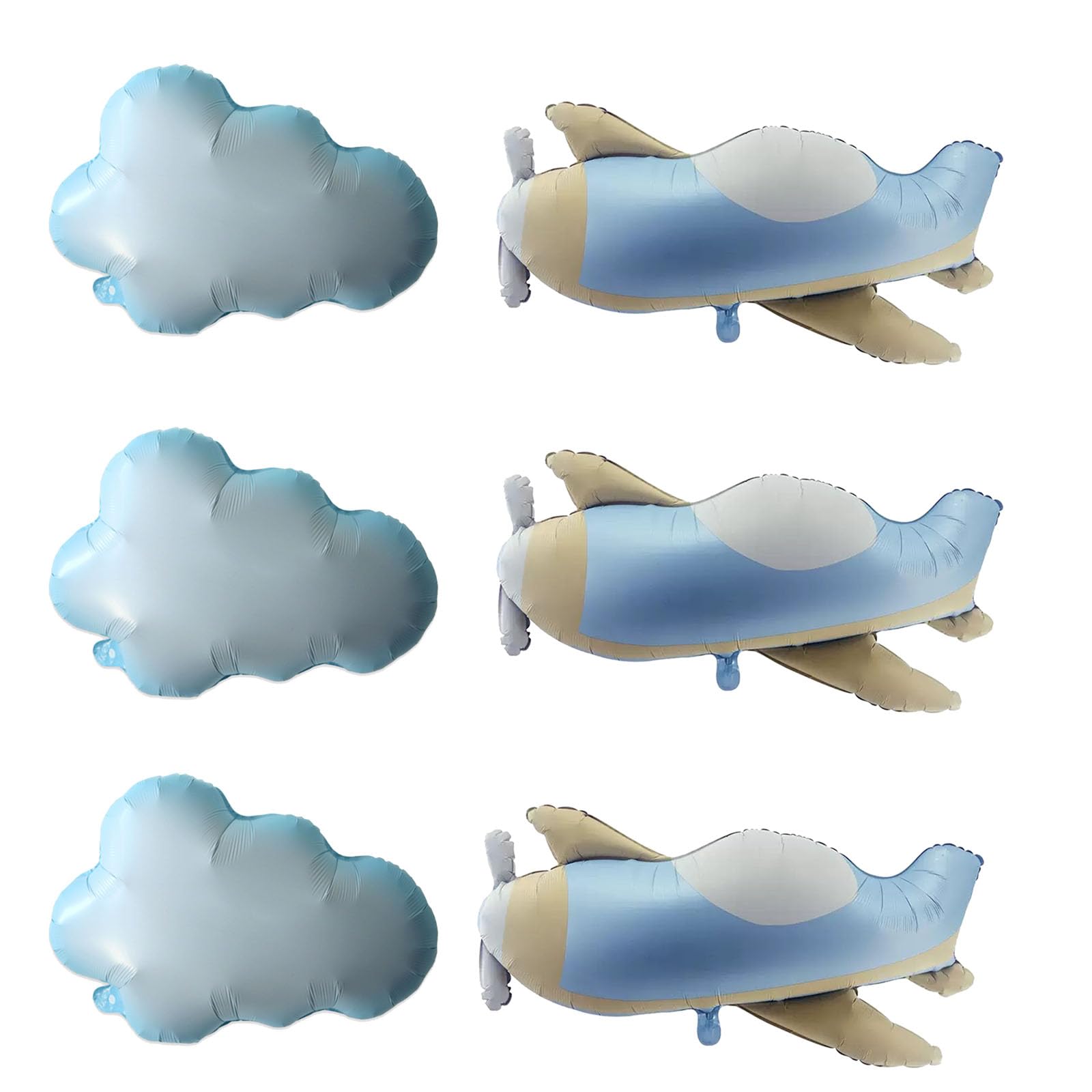 6PCS White Cloud Balloons Matte Airplane Helicopter Plane Foil Balloon for Birthday Baby Shower Party Decorations Supplies