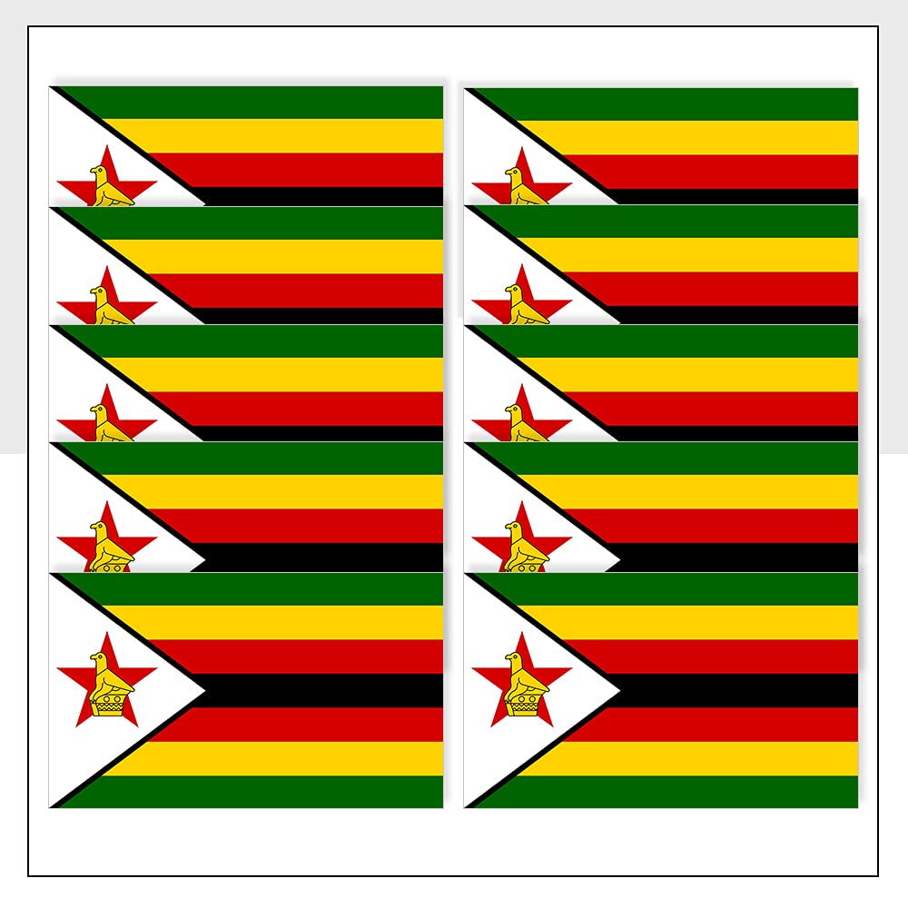 Zimbabwe Flags Bumper Sticker Pack of 10 (25 x 15mm) Waterproof ZWE Labels for Van Fridge Bike Helmet Packwith® #P1162