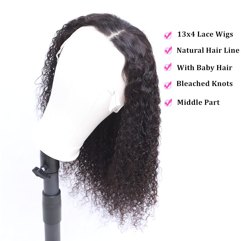 Wiko 13x4 Lace Front Wigs Human Hair Pre Plucked 180% Density Brazilian Kinky Curly Lace Frontal Wig with Baby Hair 10A Natural Black Human Hair Wigs for Black Women