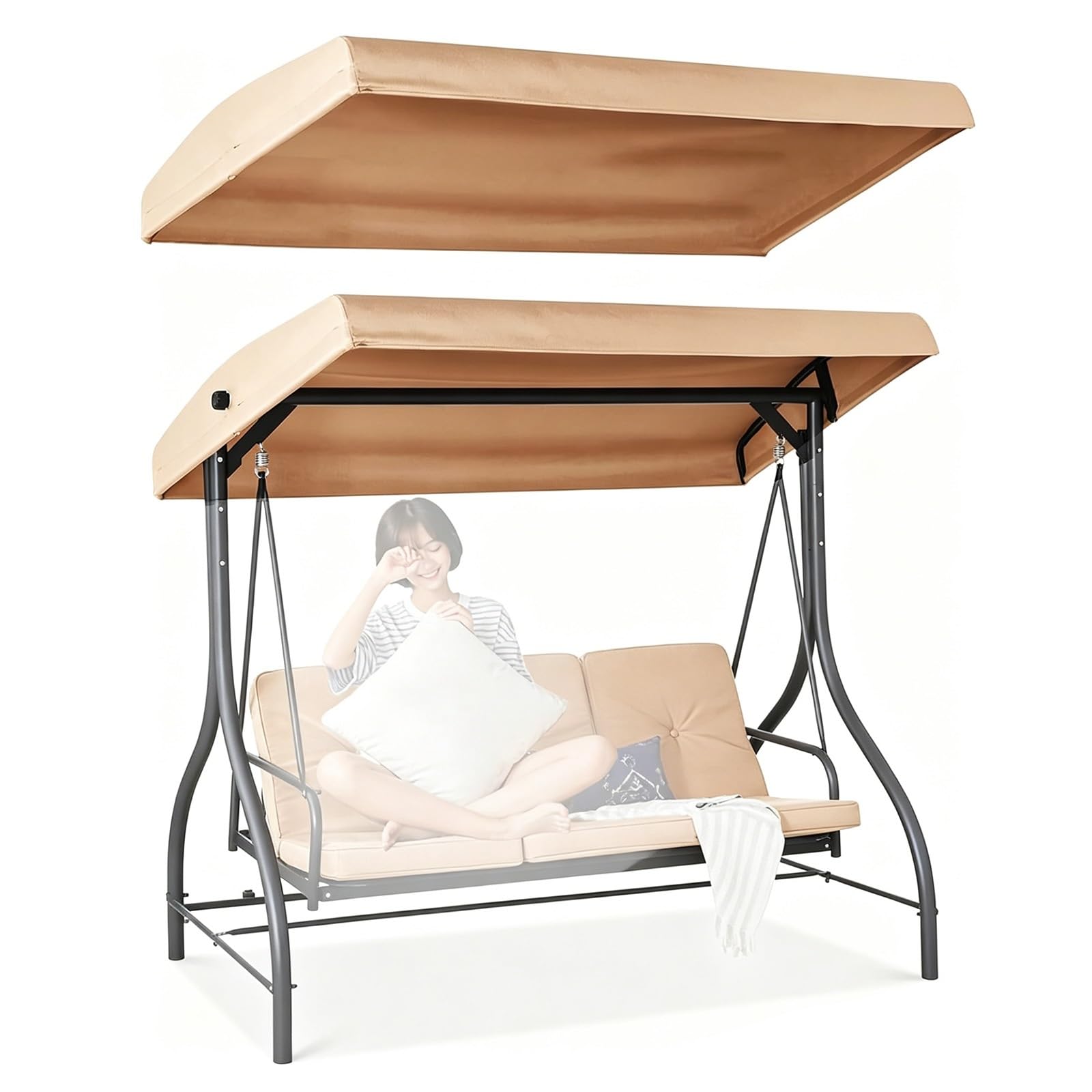 BiSaXieTa Outdoor Swing Canopy Replacement Cover, Waterproof Oxford Fabric Swing Cover with Side Grommets, Anti-UV, for Outside Porch Patio(Beige,64x45in)