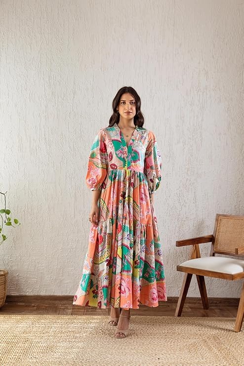 Image of GRECIILOOKS Women Dress | Elegant V Neck Casual Western Dresses | Women's Printed Maxi Dress | Floral Printed Dress for Womens | Trendy Vacation, Party & Beach Outfit