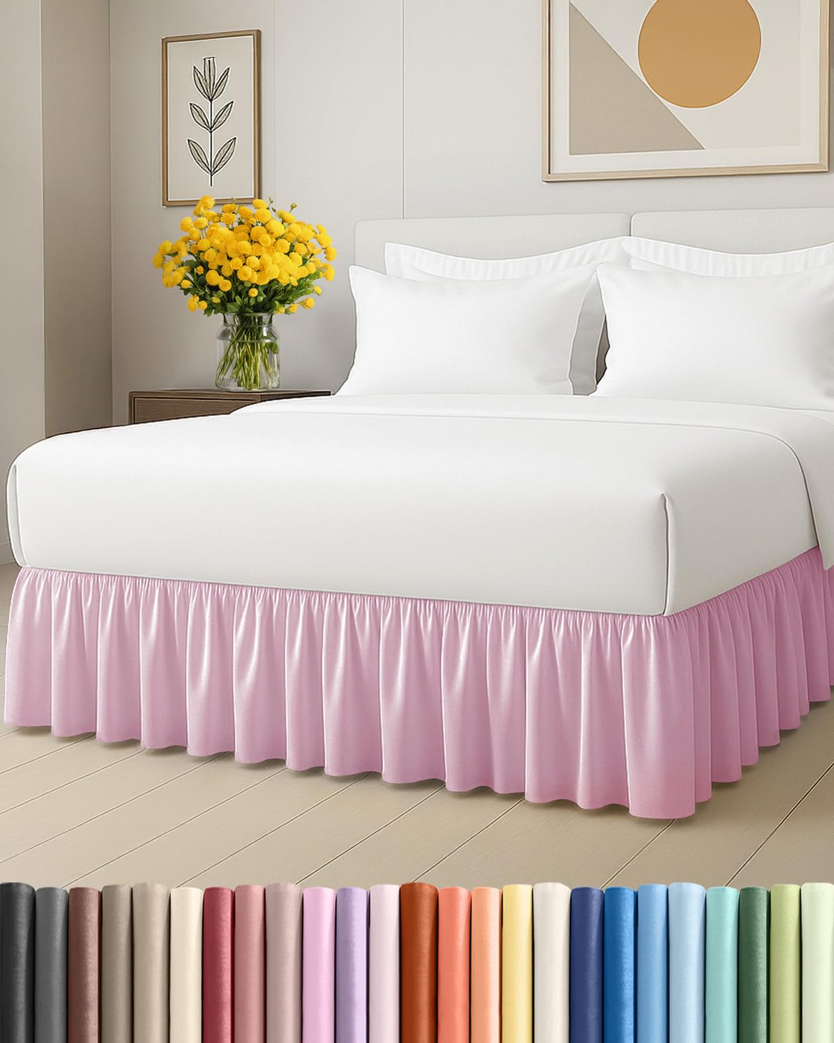 bedskirt full size ruffle - 15 inch drop dust ruffle bed skirt with platform - ultra-soft, easy fit, premium hotel quality - wrinkle and fade resistant - for women, men, kids and teens - light pink