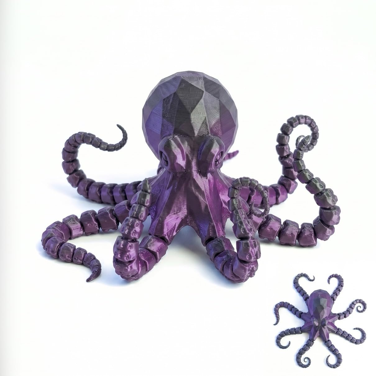 3D Printed Articulated Octopus - Flexible Sensory Desk Pet & Poseable Ocean Animal Figure, Stress Relief Toy for Kids & Adults, Unique Office Decor, ADHD Gift (Purple,S)