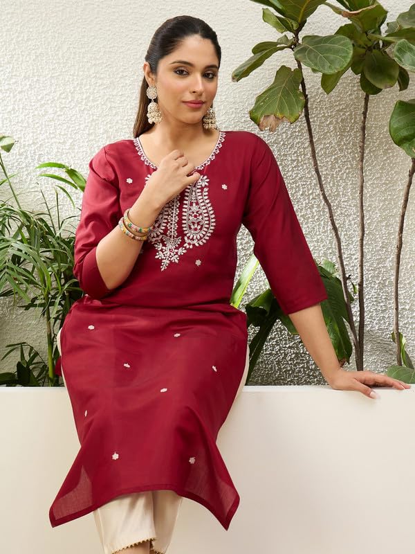 Image of Women's Silk Blend Embroidery Straight Kurta | Ethnic Kurtas for Women | Kurtis for Women Festive, Casual Office Wear Ethnic Kurta for Women