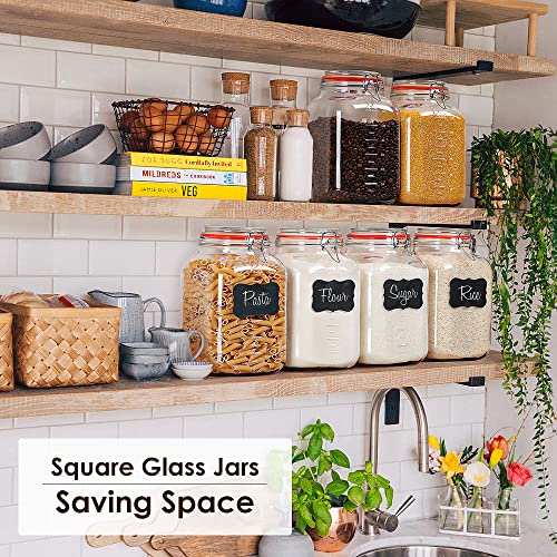 [Upgrade] 2 Pack Square Super Wide Mouth Airtight Glass Storage Jars With Lids, 1.1 Gallon Glass Jars With 2 Measurement Marks, Canning Jars With Leak-Proof Lid For Kitchen(Extra Label And Gasket) #TOP2