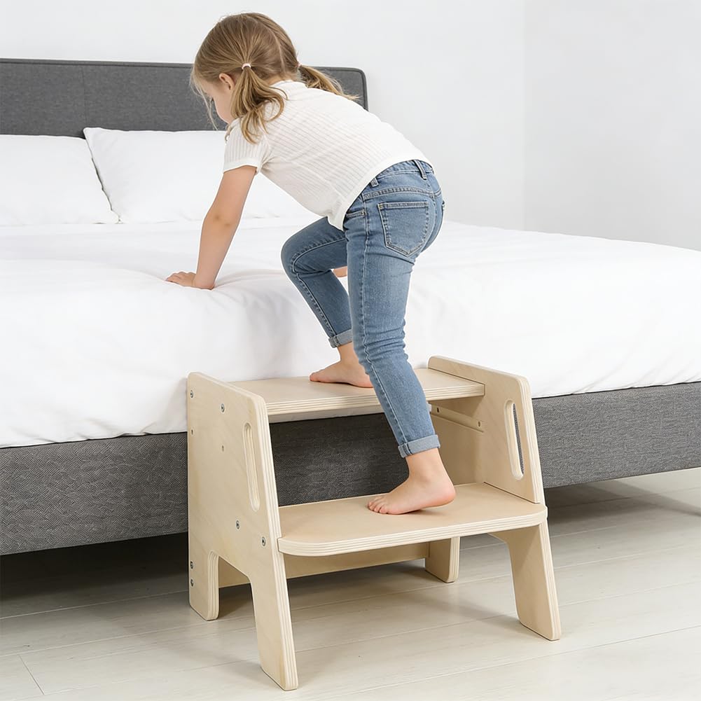 RANJIMA Taburete infantil de 2 niveles antideslizante de madera 100 kg para lavabo baño cocina