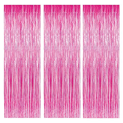 Image of Party Propz Pink Foil Curtain for Decoration - Set of 3 Pcs Pink Foil Curtain for Birthday Decoration | Party Decoration Items | Foil Fringe Curtain