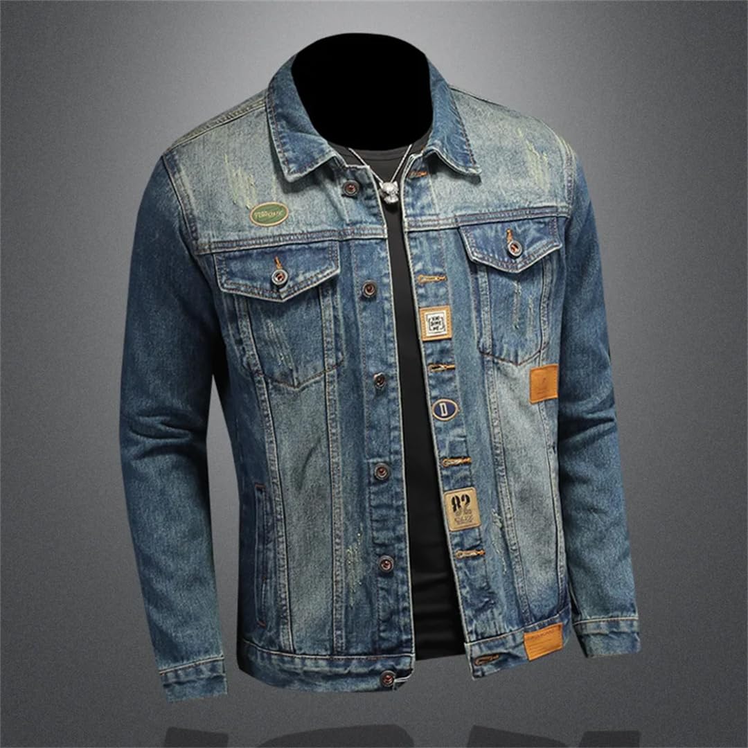 Męska wiosenna modna sprana kurtka motocyklowa dżinsowa High-Streetwear Denim Coats