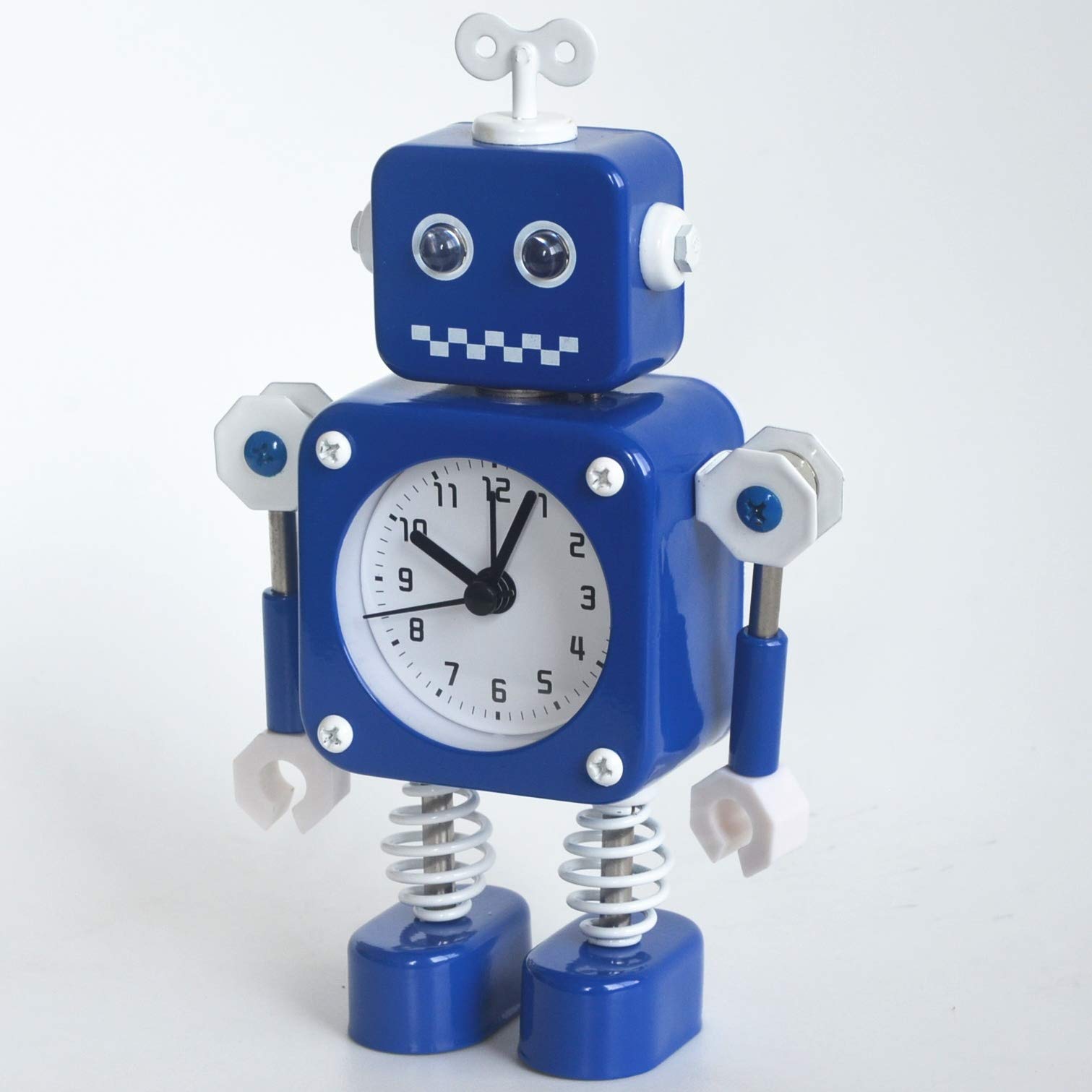 Diskary Roboter Wecker,Nicht tickende Wecker mit blinkenden Augen Lichtern und drehbarem Arm,Geschenk an Kinder (Blau)
