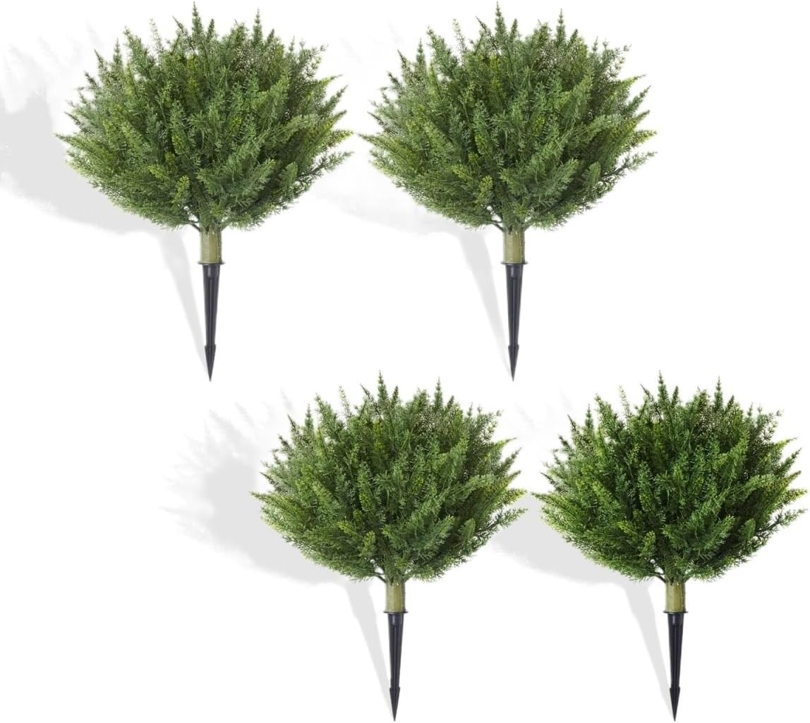 20.4" Artificial Cedar Shrub, UV Resistant, with Ground Pegs, for Outdoor Garden and Patio Decoration(2)