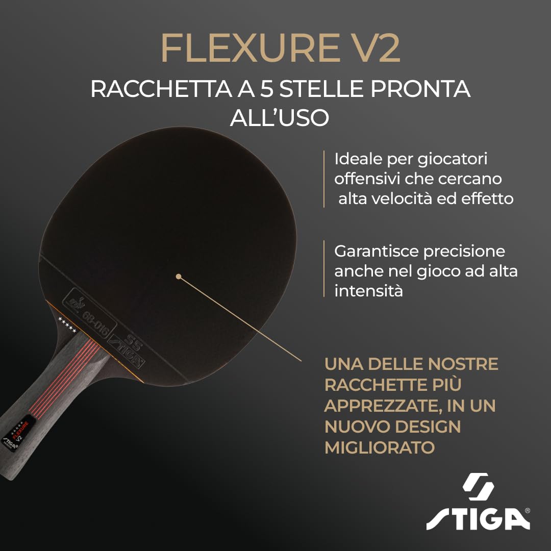 STIGA Flexure V2 Racchetta da ping-pong - Pala 5 stelle, gomma STAR5 approvata da ITTF, presa ergonomica - Per gioco aggressivo
