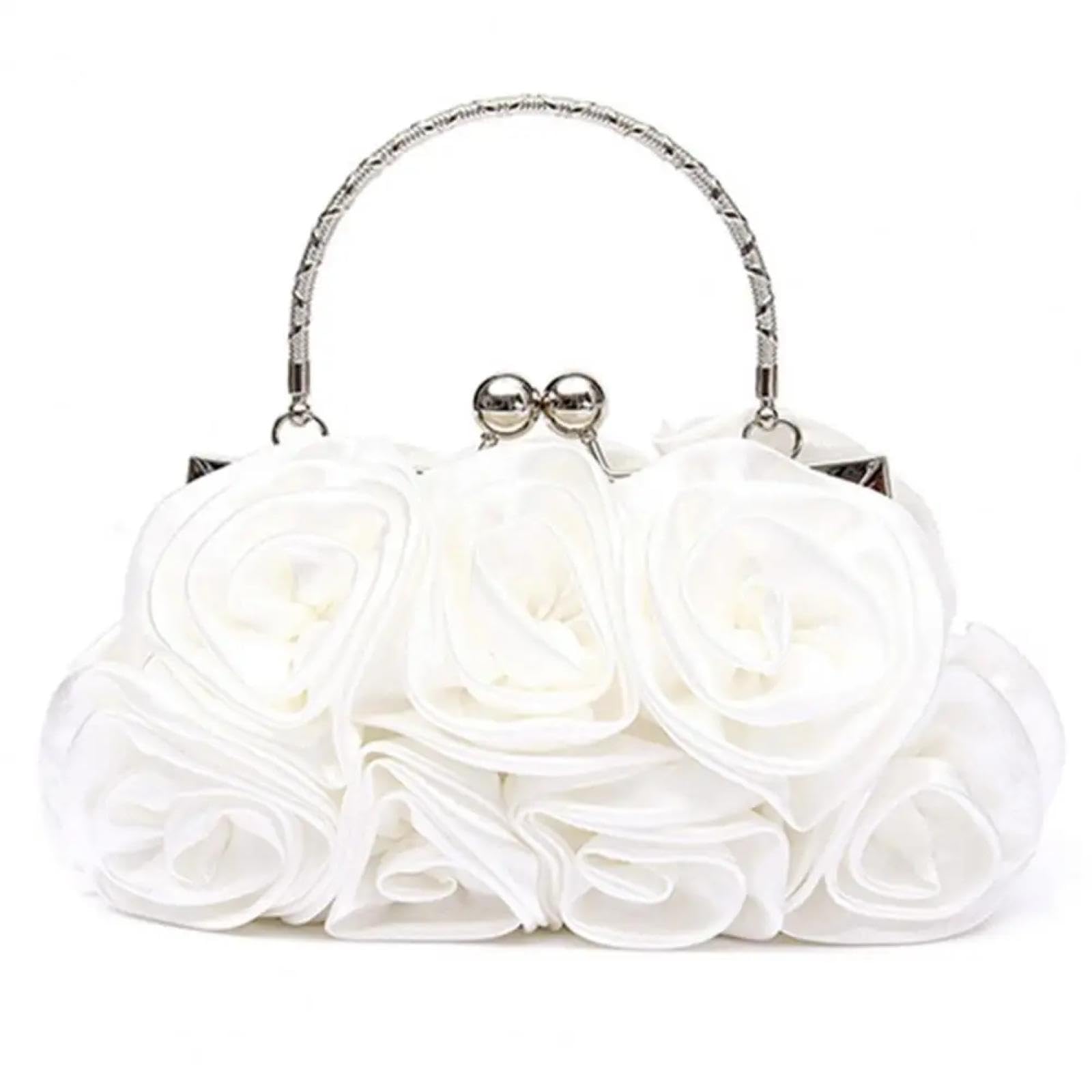 Abendtasche Damen Clutch Frauen Abend Tasche Mode Rose Blumenmuster Handtasche Braut Clutch Tasche Für Hochzeit Abend Party Weiß