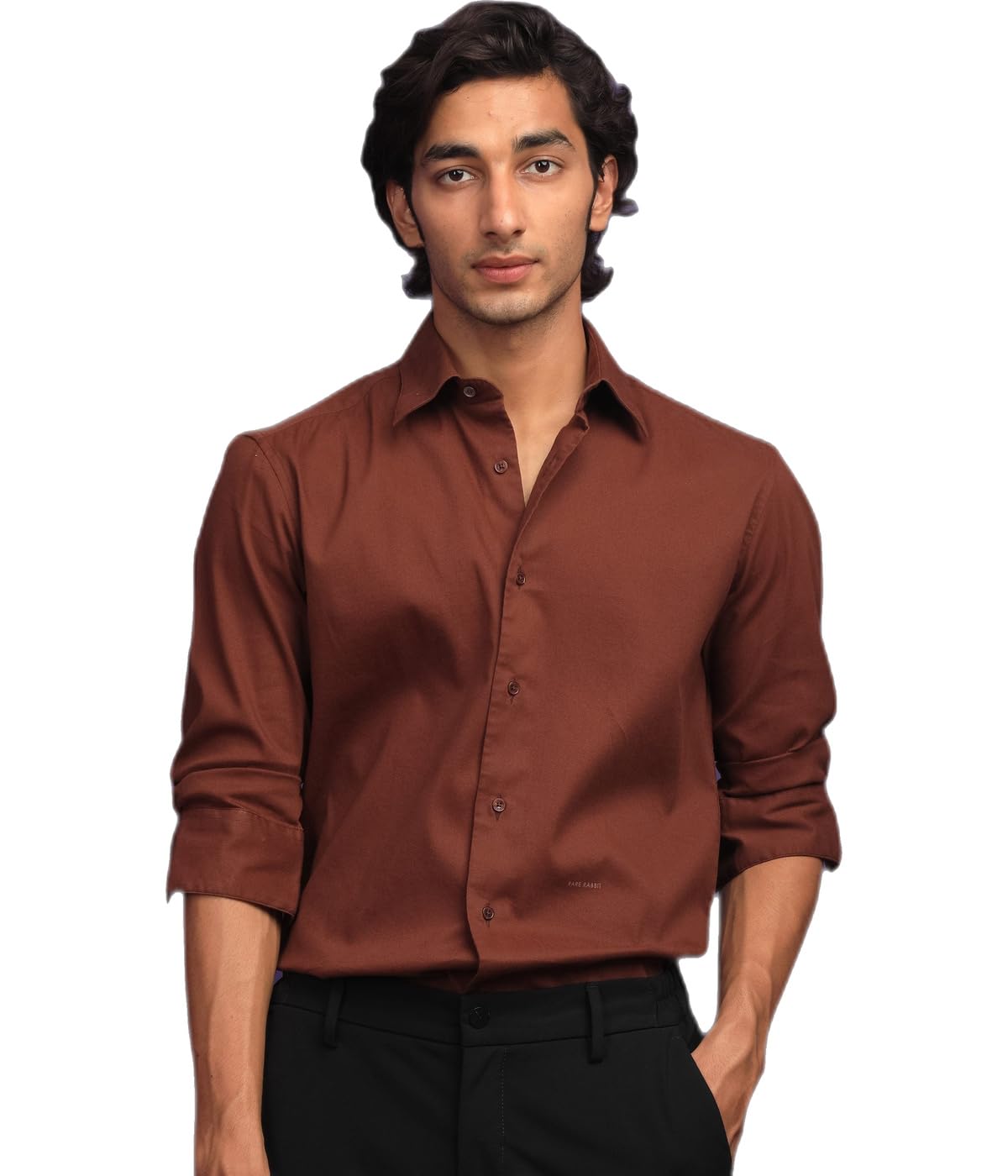 Rare Rabbit Men Regular Fit Solid Mustard Cotton Button-Down Brown