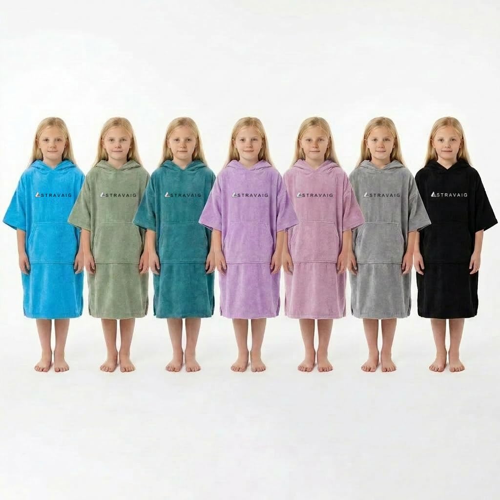 Stravaig Kids Towel Poncho - Hooded Towels for Kids, Kids Changing Robe, Perfect for Beach & Pool. (Age 4-9 Years, Pink)