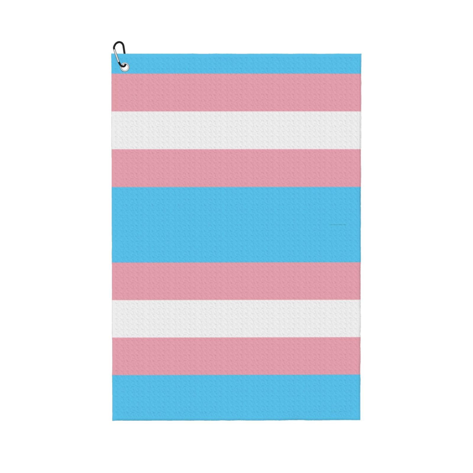 peiyeety Transgender Pride Flag Microfiber Golf Towel with Carabiner Clip, 16x24 Inch Absorbent Waffle Weave Towel for Golf Bags