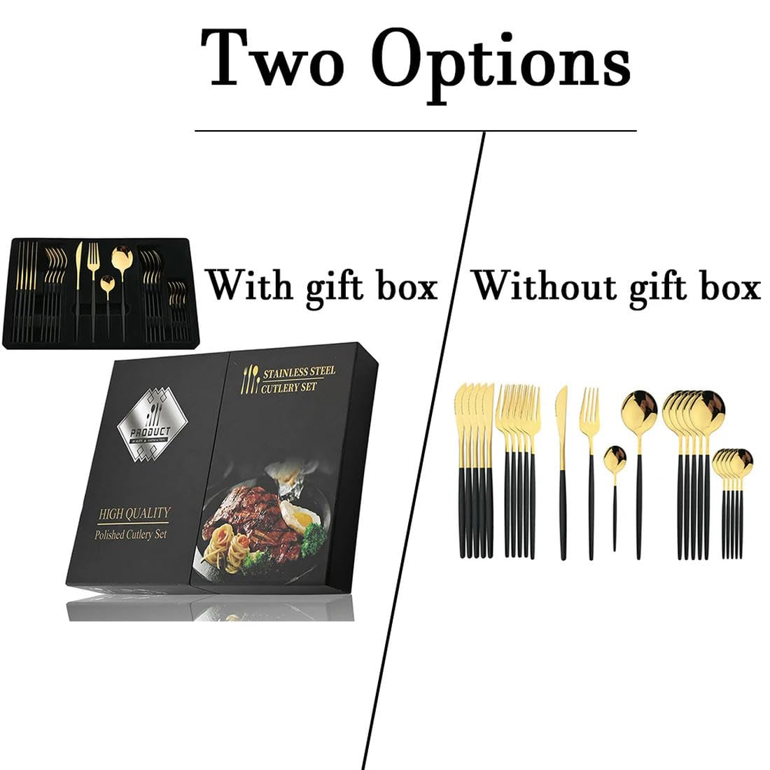 Juego de 24 Cubiertos Dorados con Mango Negro de Acero Inoxidable, Cuchillo, Tenedor, Cuchara, vajilla, Juego de Cubiertos para Festivales, vajilla de Cocina, Regalo