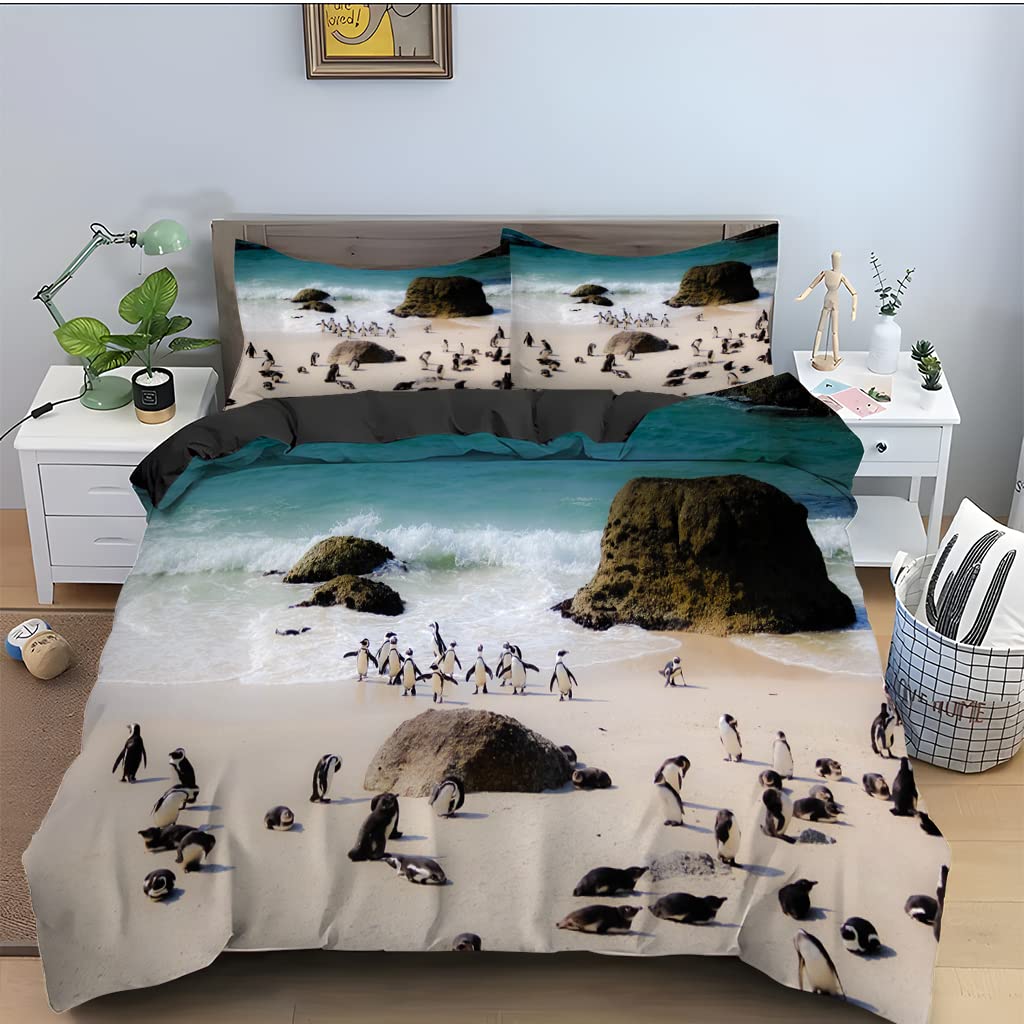 Housse de couette 140x200 plage beige en microfibre douce avec 2 taies d'oreiller