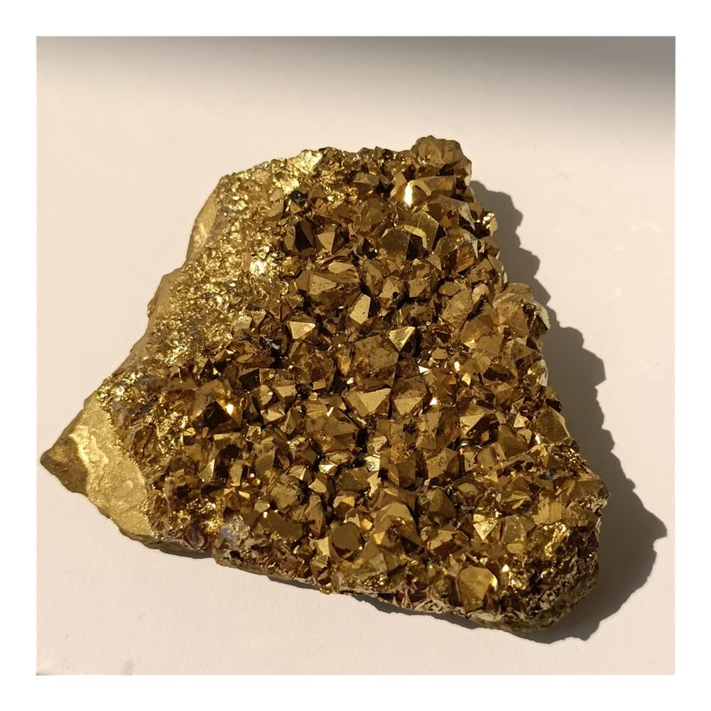 Cristal 1 pièce, matériaux naturels, fabrication d'échantillons, bricolage, cadeau, galvanoplastie, or, pierre brute, grappe de cristal, géode de titane Collections de la maison ( Size : 80-90g )