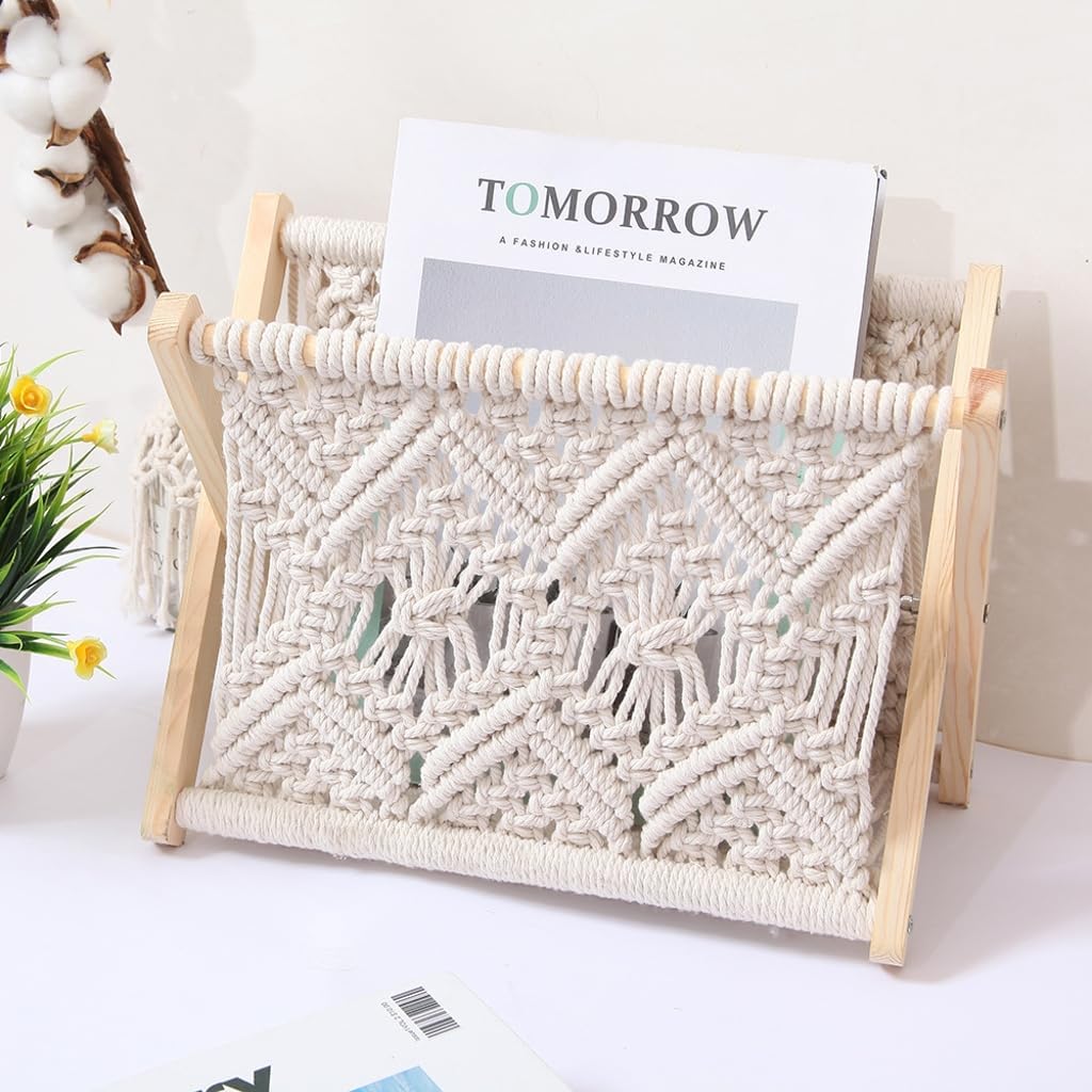 Nordic Cotton Woven Storage Basket Boho Macrame Knitting Folding Magazine Rack Desktop Book Shelf Photo Props
