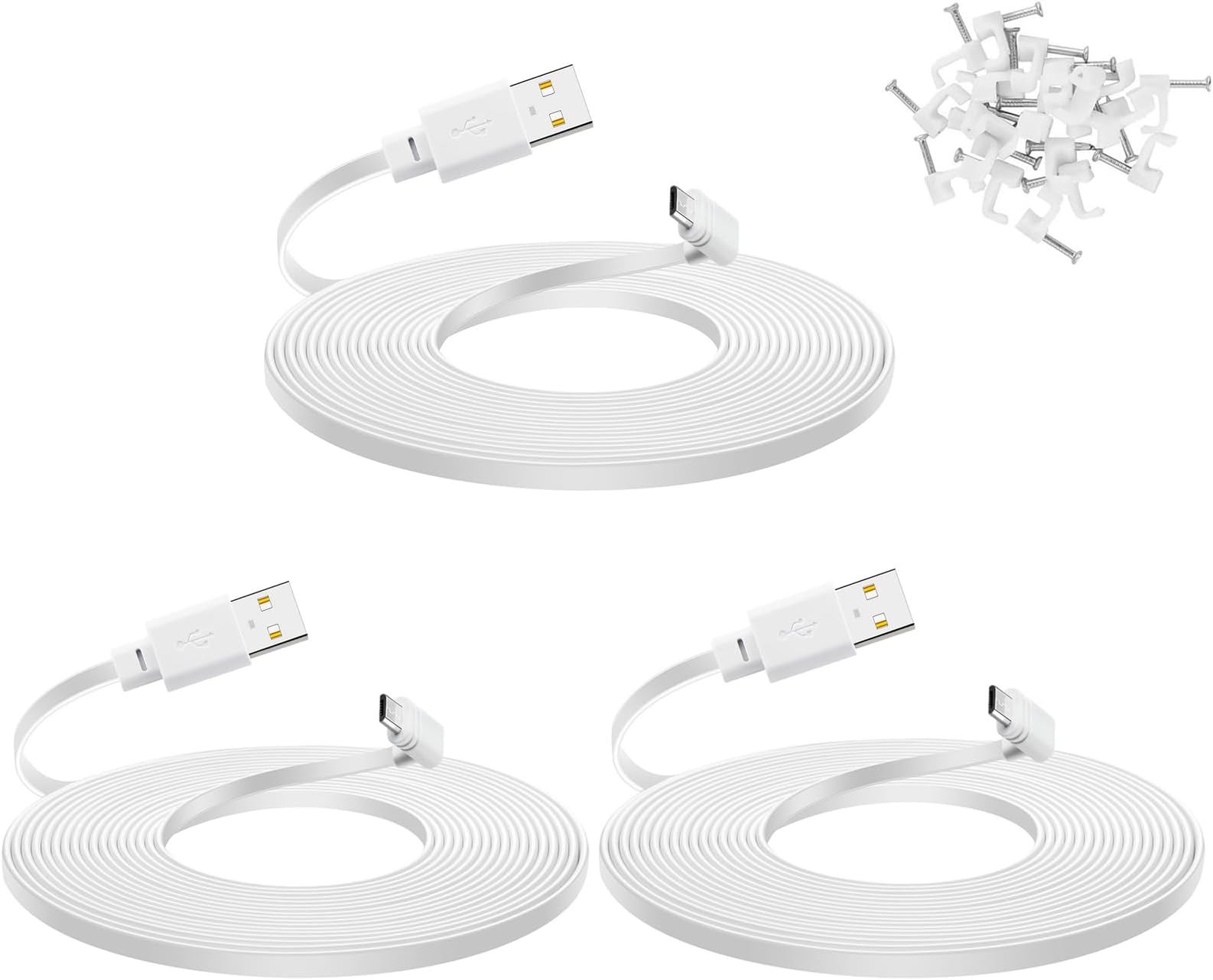 Smays20 ft Cable for WYZE Cam Pan v3 Camera, Long Micro USB Flat Power Cord, 90 Degree 3-Pack, White