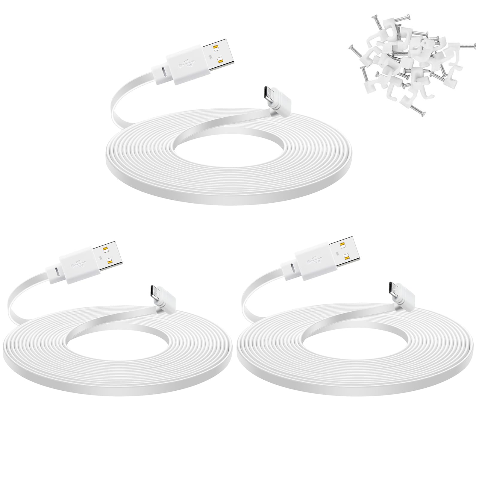Smays20 ft Cable for WYZE Cam Pan v3 Camera, Long Micro USB Flat Power Cord, 90 Degree 3-Pack, White