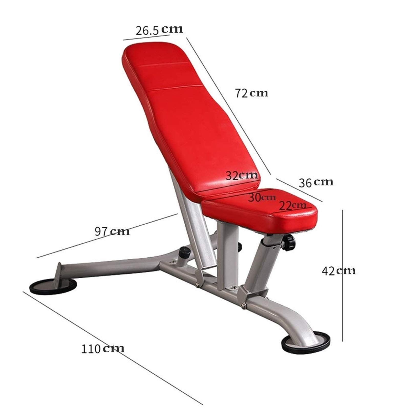 Panca con manubri, Panca per Pesi, Panca per Pesi Regolabile, Panca per Sit-up, Portatile, per Esercizi, Fitness, Allenamento, Panca inclinata, Rosso