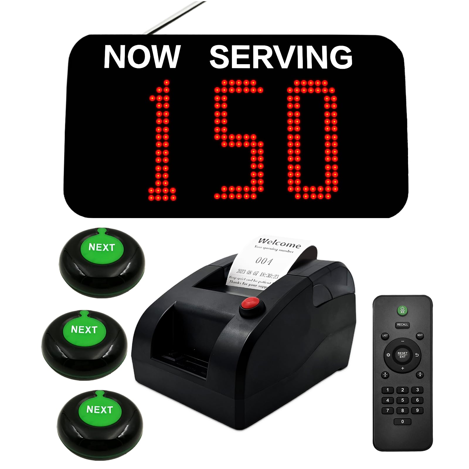 Wireless Calling System Take A Number System Restaurant Pager Queue Calling System Waiting Number System with 1 Display Receiver+1 Thermal Printer+3 Call Buttons for Restaurant,Bank, Hospital,Clinic