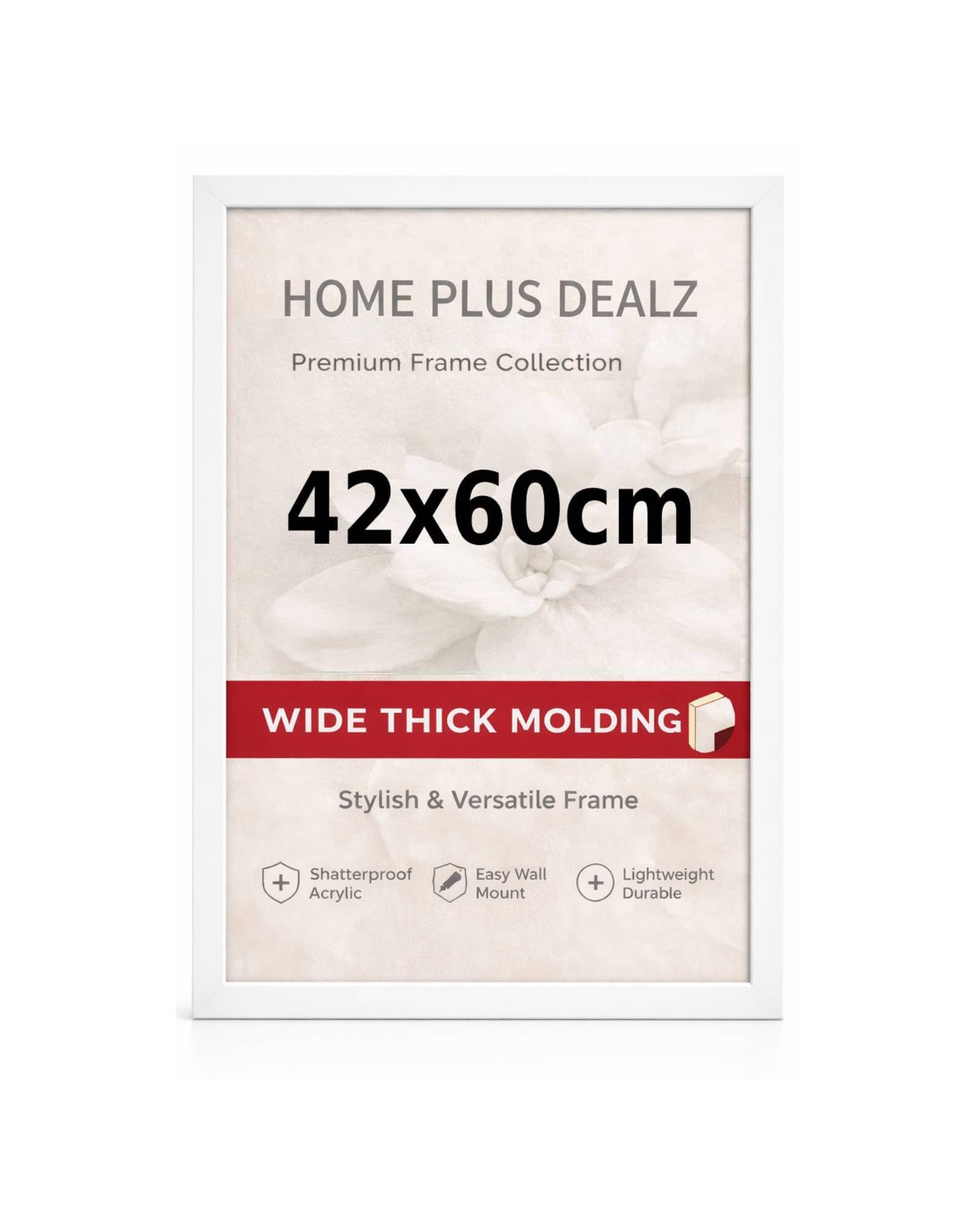Home Plus Dealz 42x60 cm White MDF Wall Picture Frame with Protective Clear Acrylic Front – Modern Photo, Poster & Art Print Display — image 1