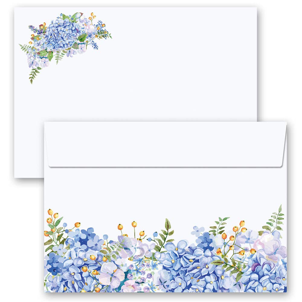 Motif envelopes Flowers & Petals, Blue Hydrangeas 10 envelopes DIN C6 (162x114 mm) | Paper-Media — image 1