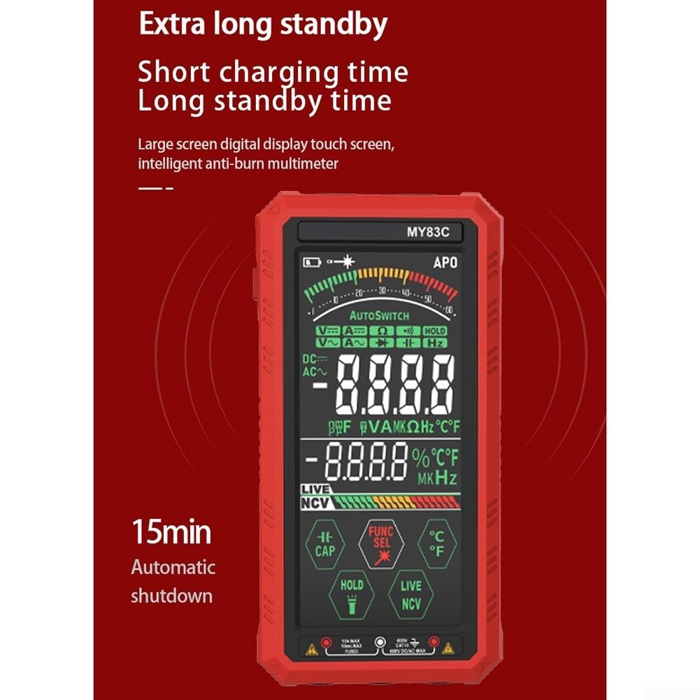 6000 Conteggi Multimetro Digitale Intelligente, VA Touchscreen Auto-Range Tester Con NCV Live Detection, Torcia Tipo-C Ricaricabile Per Elettricista