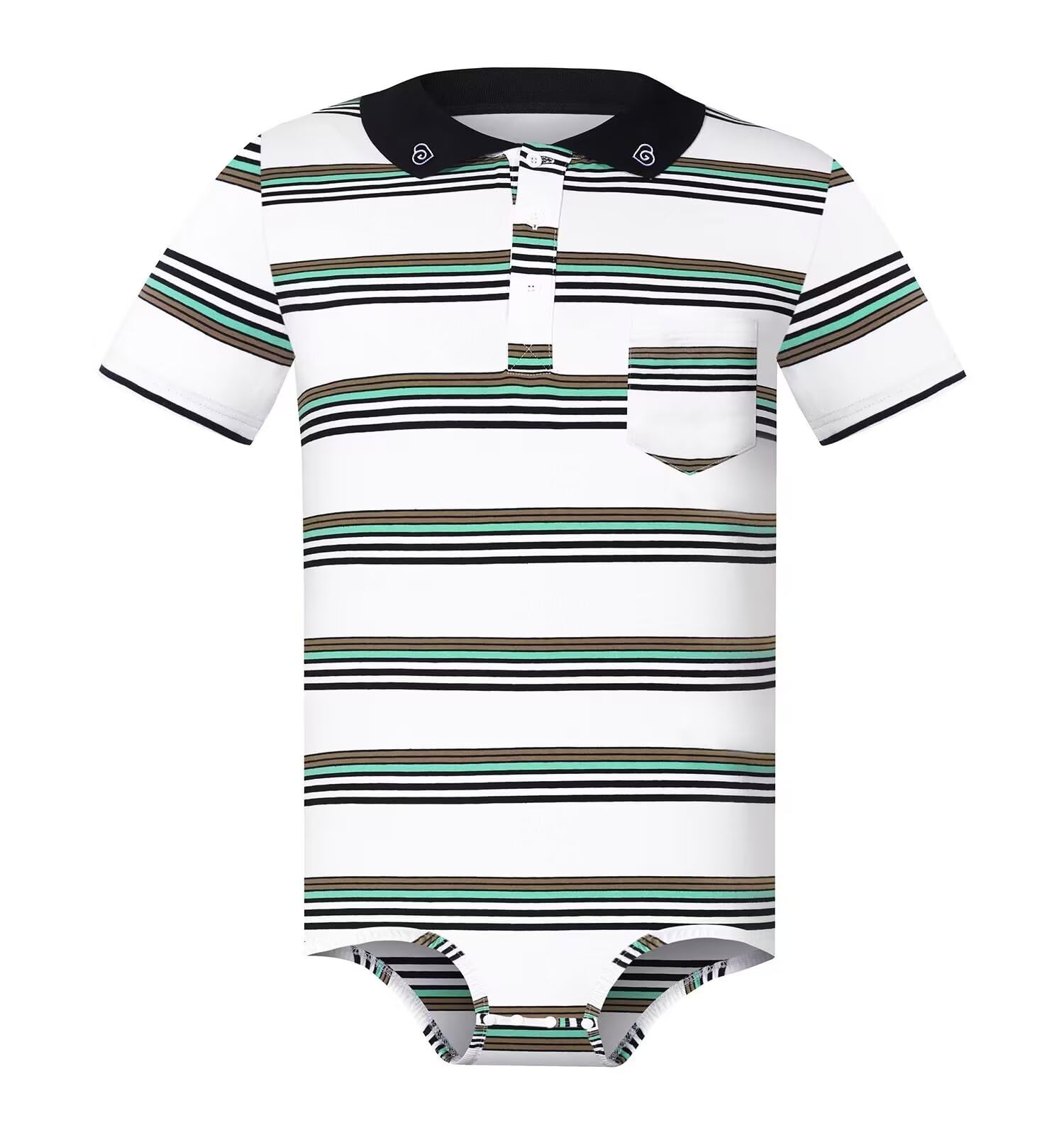 Men Button Crotch Bodysuit Stripe Polo Onesie for Men
