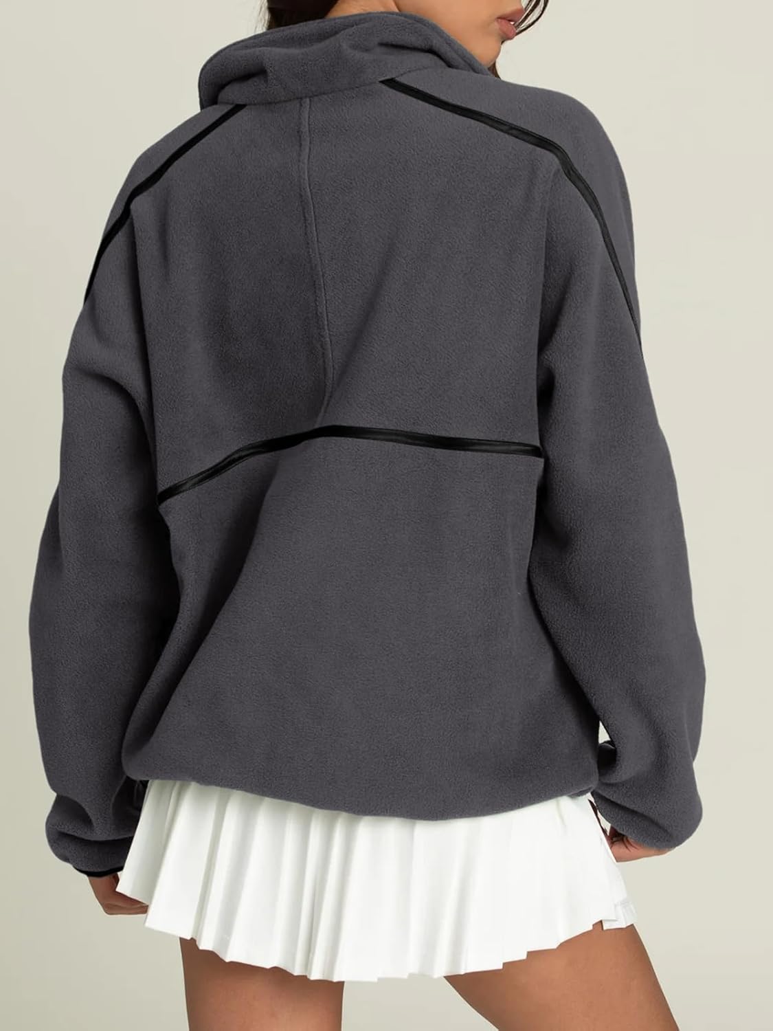 LASLULU Womens Half Zip Pullover Sweatshirt Sherpa Fleece Jacket Oversized Sweatshirts Warm Fuzzy Sweaters Pockets - Image 3