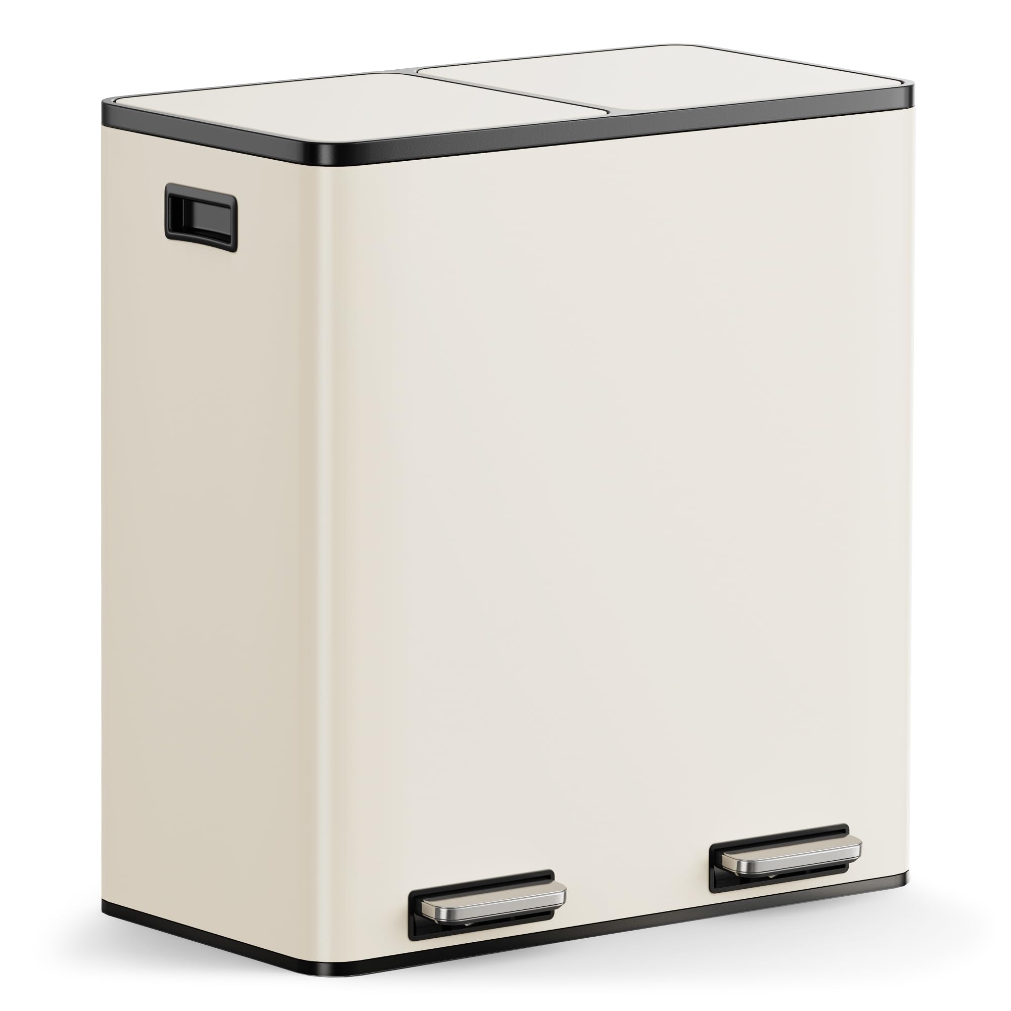 VonHaus Kitchen Bin, 60L Double Recycling Bin for Kitchen, Two Section Food Waste Separation System with Non-Slip Base & Removable Inner-Compartments, Large Airtight Trash Can, 2 x 30L (Cream) — image 1