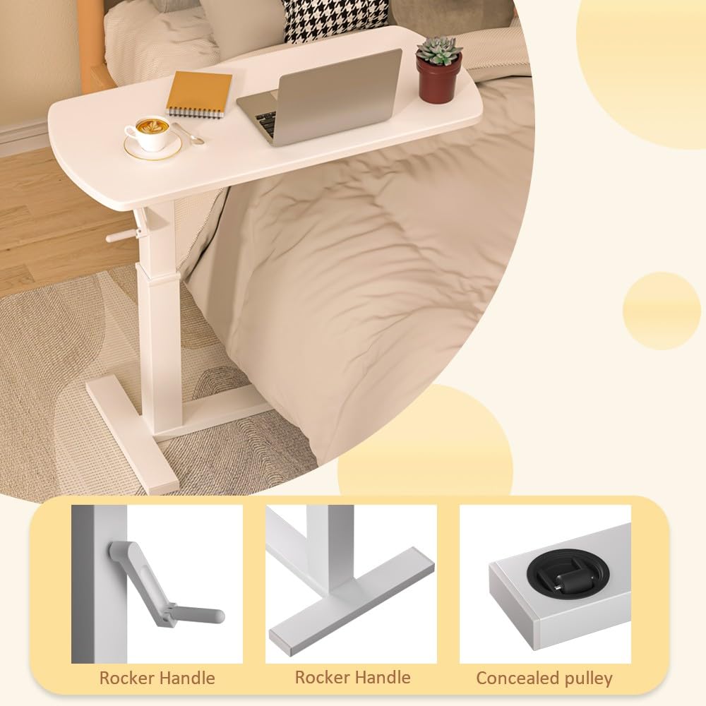 Mesita Auxiliar de Altura Regulable, mesita de Noche con Ruedas, Forma de C, de Madera y Metal, para salón, Dormitorio u Oficina, Capacidad de Carga de 50 kg, 80 x 40 x 65-95 cm.