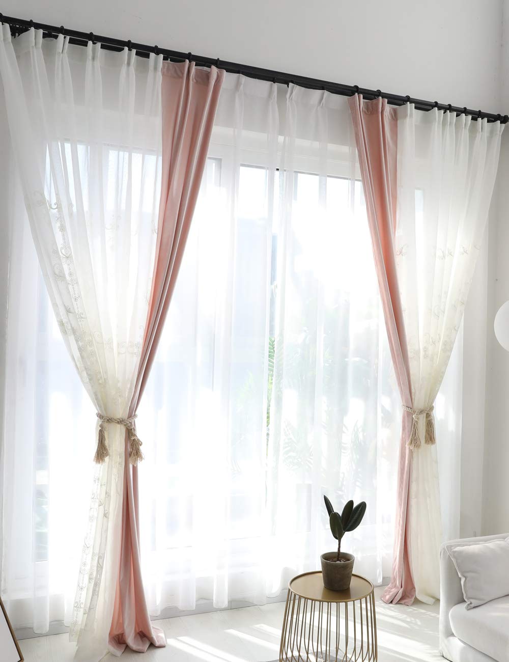 Lactraum Vorhänge Wohnzimmer Weiß Tranparent Bestickt Vintage Klassische Voile Normal mit Universalband 300 x 245 cm