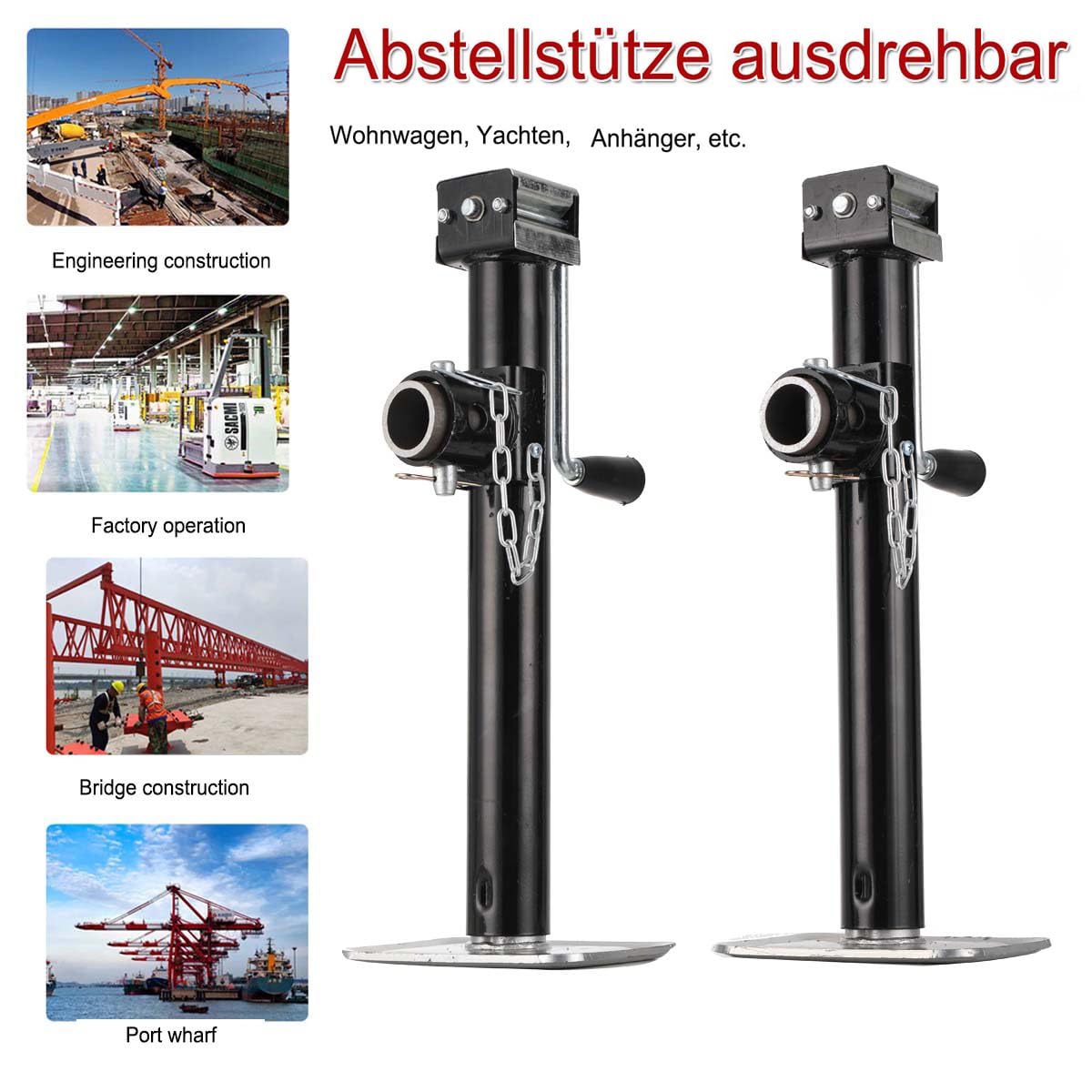 2 Soportes para Remolque, Altura Ajustable, 53-90 cm, Soporte de Apoyo, Soporte de manivela, Soporte Pata Remolque, para caravanas, autocaravanas, Coches, Yates, remolques, Acero, Carga 800 kg
