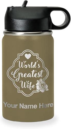 Miniatura 23 de LaserGram Botella de agua de doble pared de 32 onzas con popote, la mejor esposa del mundo, grabado personalizado incluido (gris) Gris,Negro -,Verde
