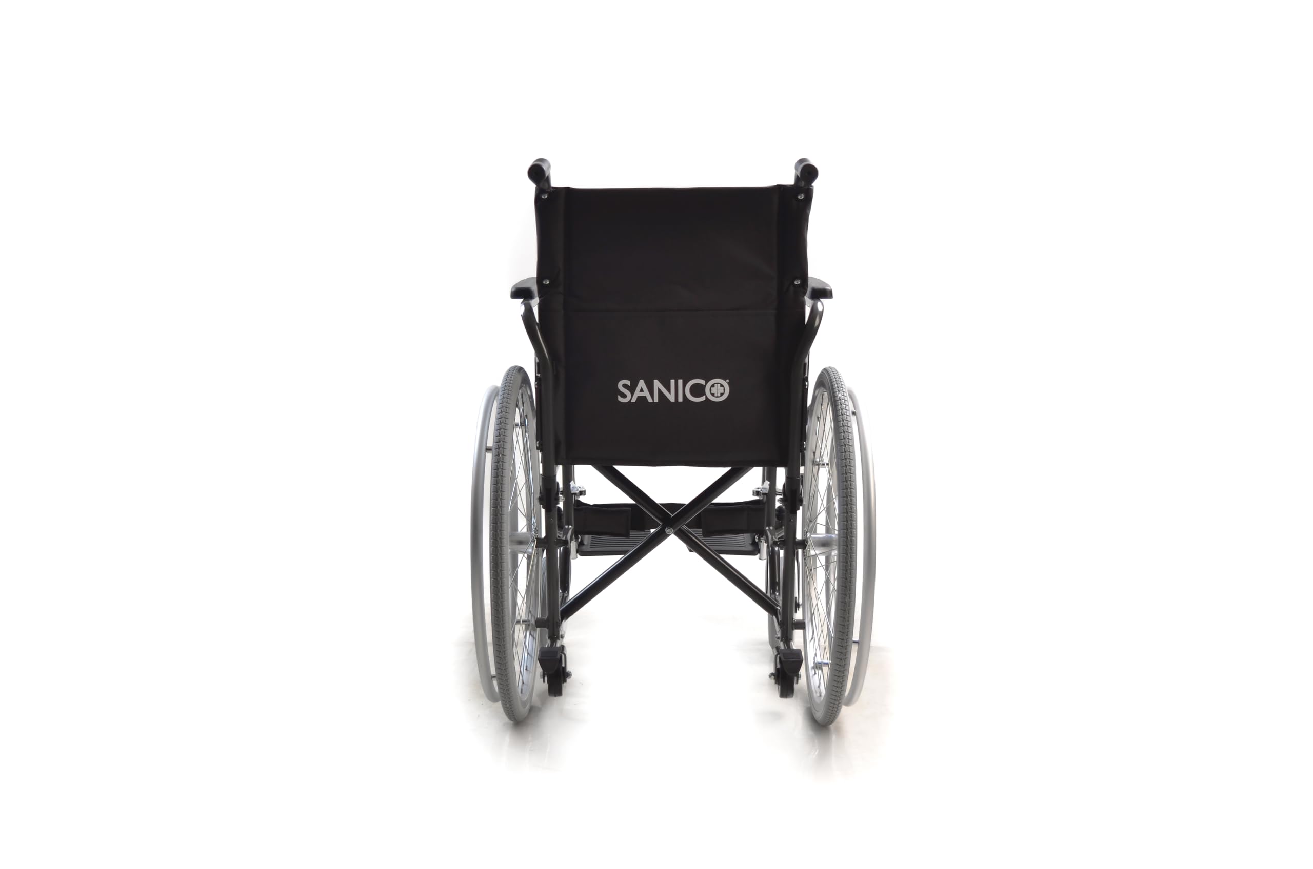 Sanico Carrozzina Autospinta Telaio Acciaio Portata 120 kg Seduta 45 cm Braccioli Pieghevoli Poggiapiedi Rimovibili Nero