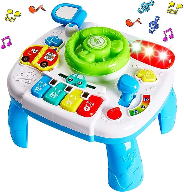 Baby Activity Table Steering Wheel Toys - Musical Learning Table Baby Toys 6-18 Months Driver Toy Early Educational Learning Activity Center Toys for Toddlers Infants Kids 1 2 3 Year Olds Boys Girls