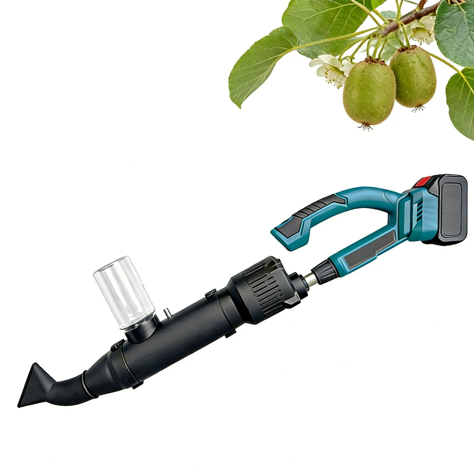 Máquina polinizadora eléctrica portátil de árboles frutales, herramienta de mano con flujo de aire ajustable, boquillas duales, 350 W, incluye 2 baterías para una distribución eficiente del polen