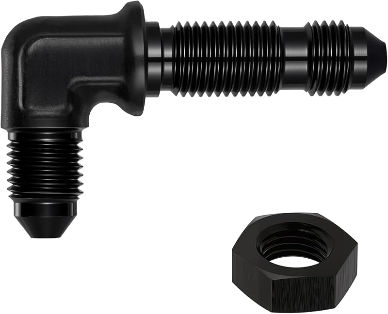 Adaptador macho de anteparo 90° 3AN EVIL ENERGY em alumínio preto com porca 3AN – 1 unidade