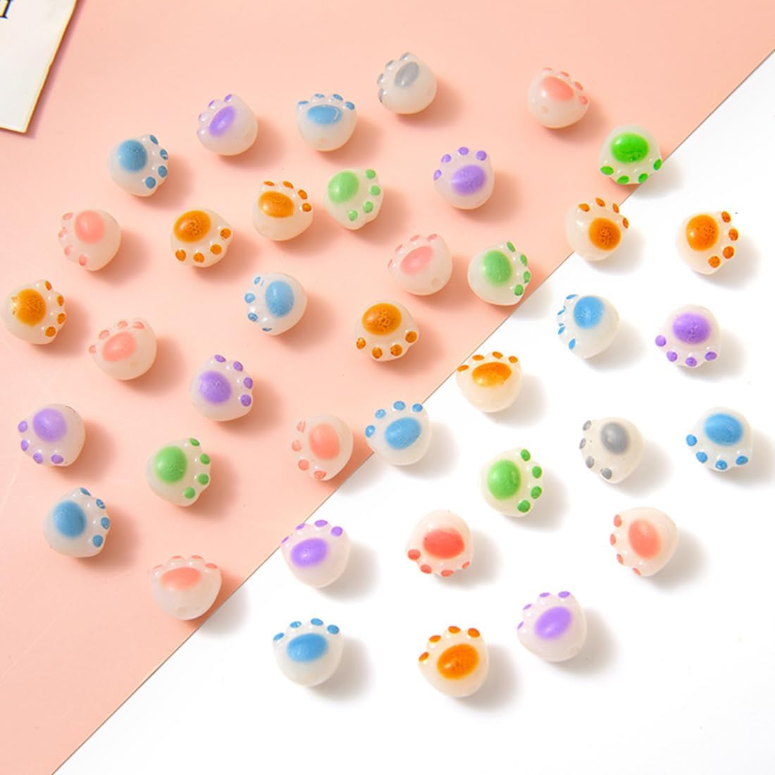 LadayPoa 60 Pcs 6 Colors Cute Cat Claw Beads for Jewelry Making Dog Paw Beads for Necklace Bracelet Making Unique Spacer Beads Aesthetic Beads Charms Craft DIY