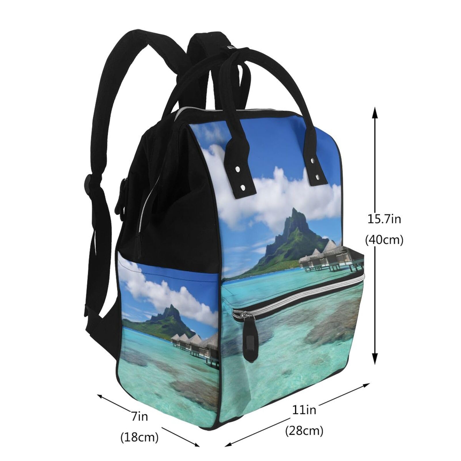 Tahiti Sac à langer multifonction pour ordinateur portable Motif plage Grand sac à langer, noir, One Size, Sacs à dos de voyage
