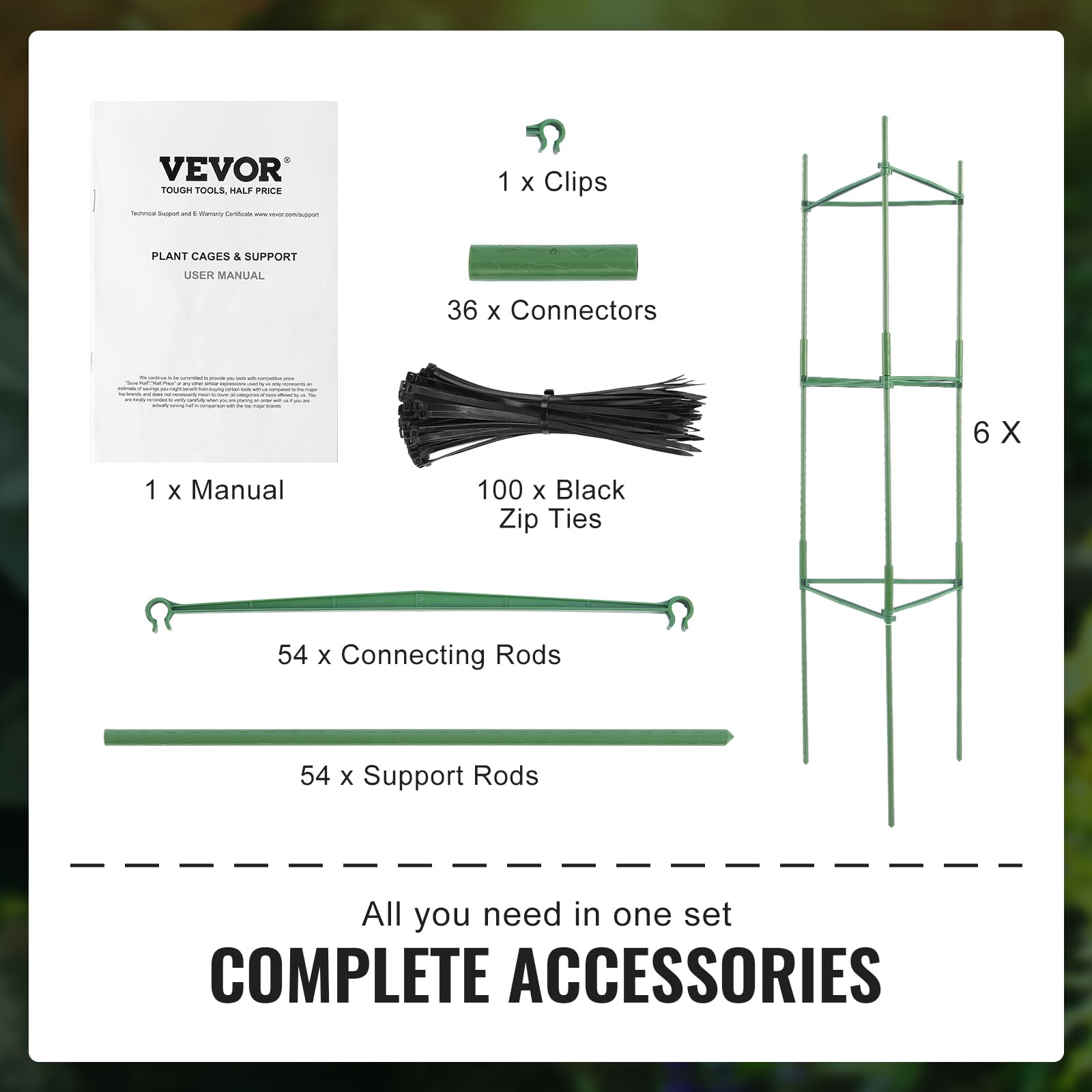 VEVOR Gabbie per Pomodori da Giardino 6 Pacchetti, Supporto per Pomodori 121,92cm, Gabbia Sostegno per Piante Alte Impilabile, per Aiuole Rialzate, Verdure, Fiori Piante Rampicanti da Giardino Orto