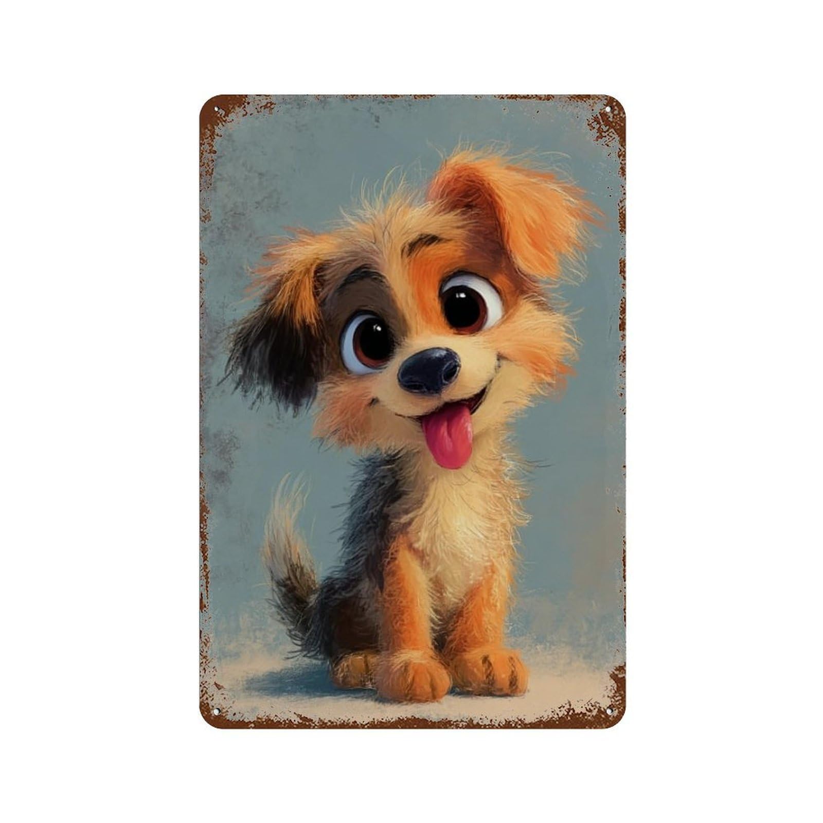 Rusty Metal Tin Sign with Adorable Cute Puppy Dog Design 11.8"x7.9", for Farmhouse, Kitchen And Entryway Decor, Classic Wall Plaque