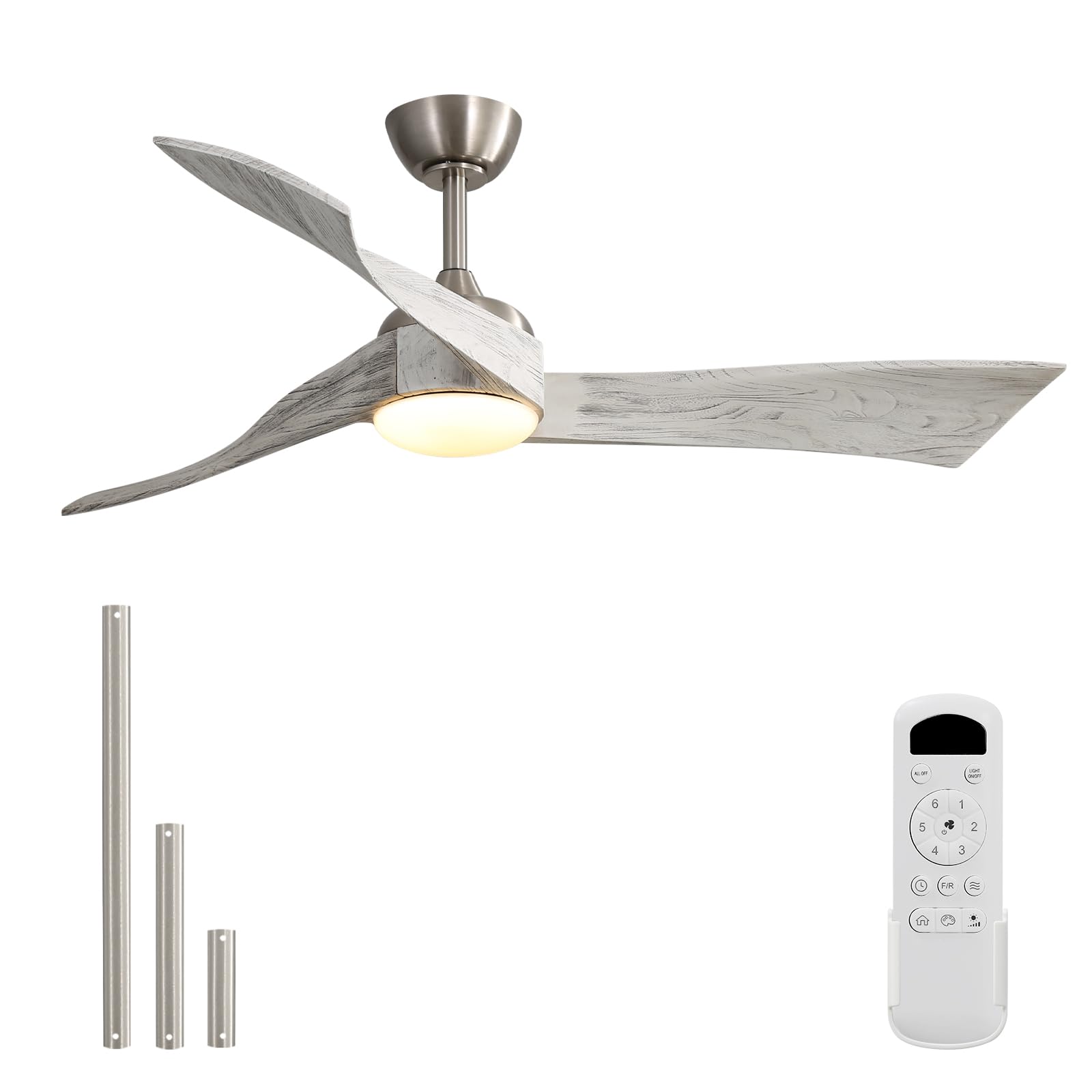 Sofucor 52 Inch Ceiling Fan with Light and Remote, Modern 3 Solid Wood Blades Ceiling Fan, 6 Speeds 5500CFM, Dimmable 3-Color LED with Memory, Timer &