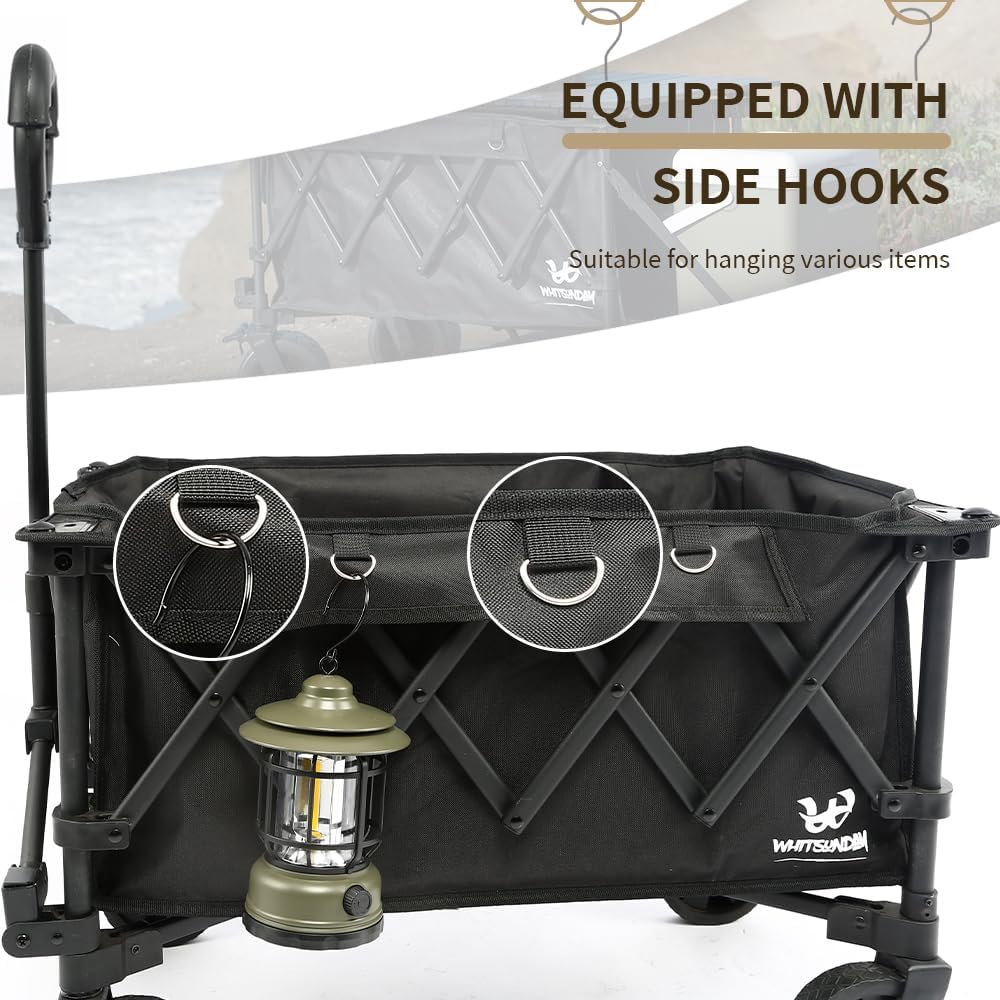 Whitsunday Collapsible Compact Wagon Cart Foldable,Folding Beach Heavy Duty Wagon with 360°Rotatable Wheels for Camping Outdoor Sports Garden Black